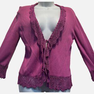 Nwot JOSEPH A elegant crochet trim knit viscose nylon CARDIGAN TOP M